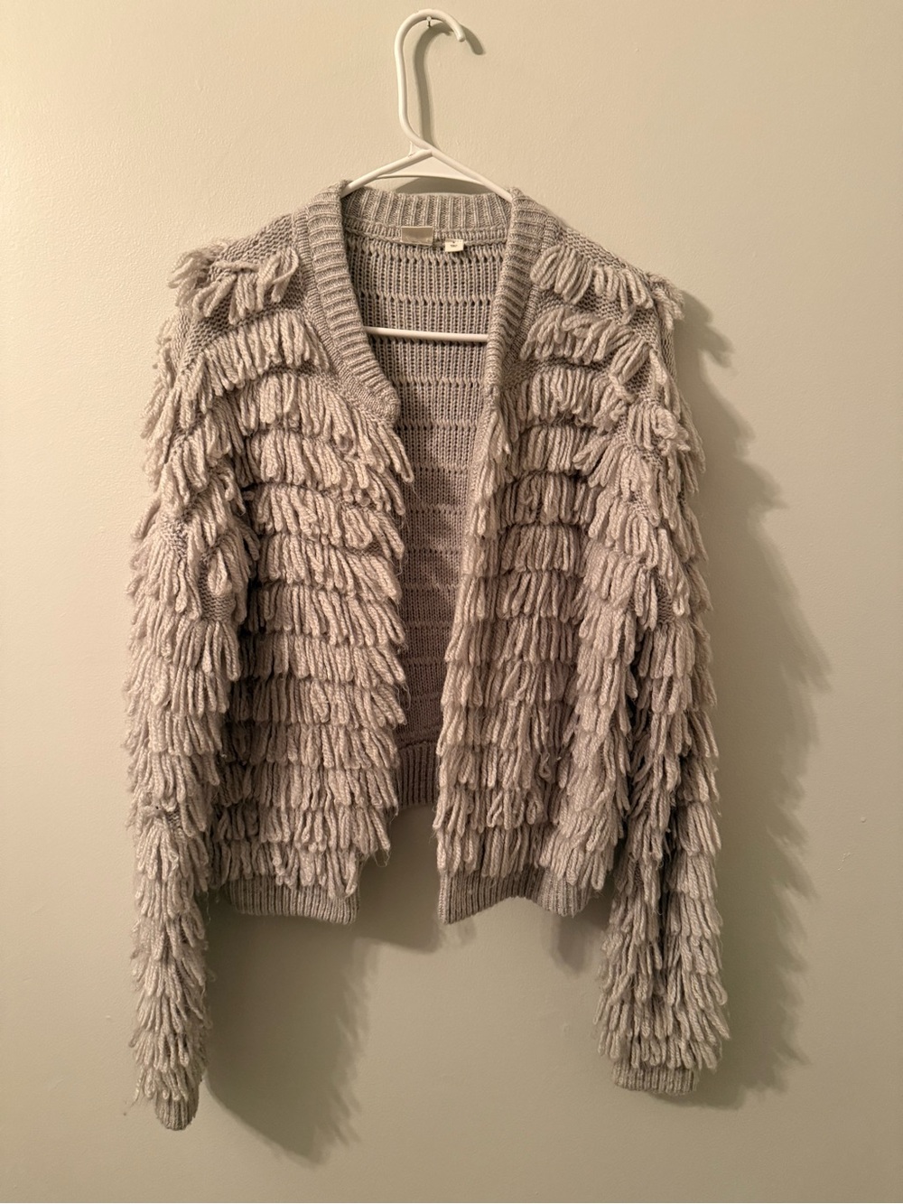 GAP Light Gray Loop Fringe Open Cardigan